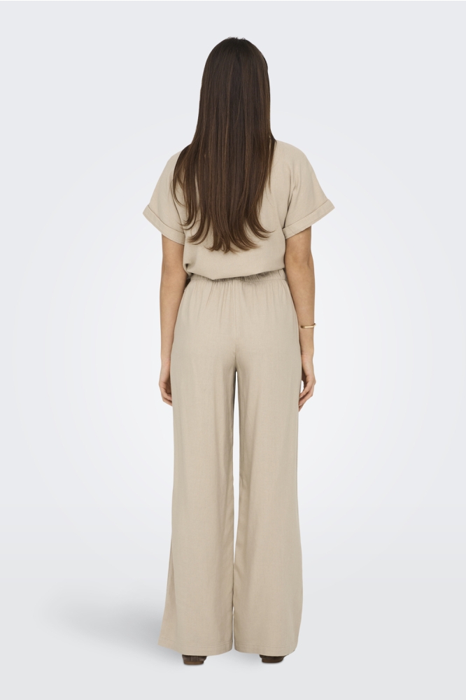 ONLCARO MW LINEN BL PULL-UP PANT CC 15291807 OXFORD TAN